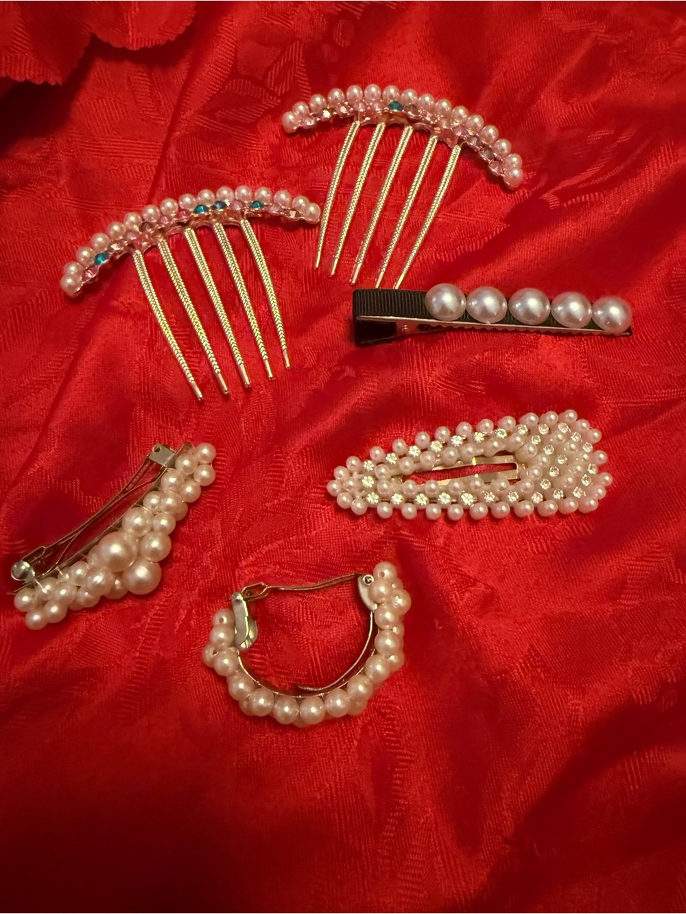 Pearl Accent Hair Clip Set - Women Accessories - White Pearls
